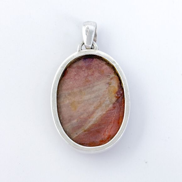 Vintage Sterling Silver 925 Jasper Oval Pendant - Picture 4 of 7